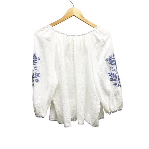 Max Studio White Floral Embroidered Balloon  Sleeve Blouse Size XL NWT $138 Boho - Picture 7 of 9
